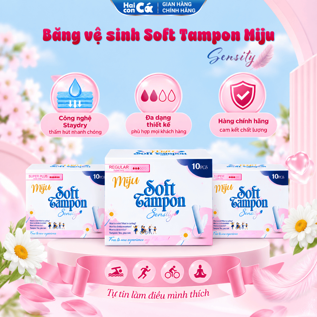 Băng Vệ Sinh Tampon/Gói MIJU Có Ống Đẩy – Siêu Thấm, Mềm Mại, Hỗ Trợ Khi Đi Biển, Bơi Lội, Chơi Thể Thao