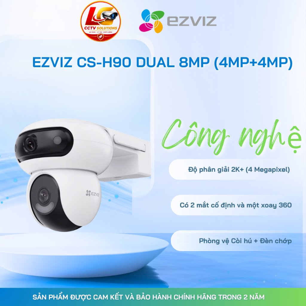 Camera Wi-Fi 2 Mắt Ngoài Trời EZVIZ H90 8M(CS-H90 4MP+4MP)  Xem 2 Khung Hình Cùng Lúc, Quay Quét 360