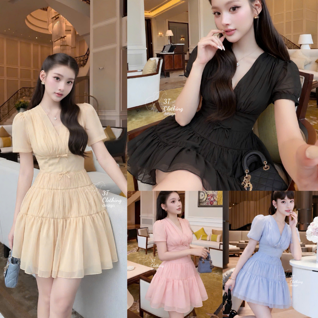 [3T CLOTHING] Váy đầm dự tiệc thiết kế dáng ngắn, đính nơ cao cấp kèm quần bảo hộ bigsize 40 - 70kg 