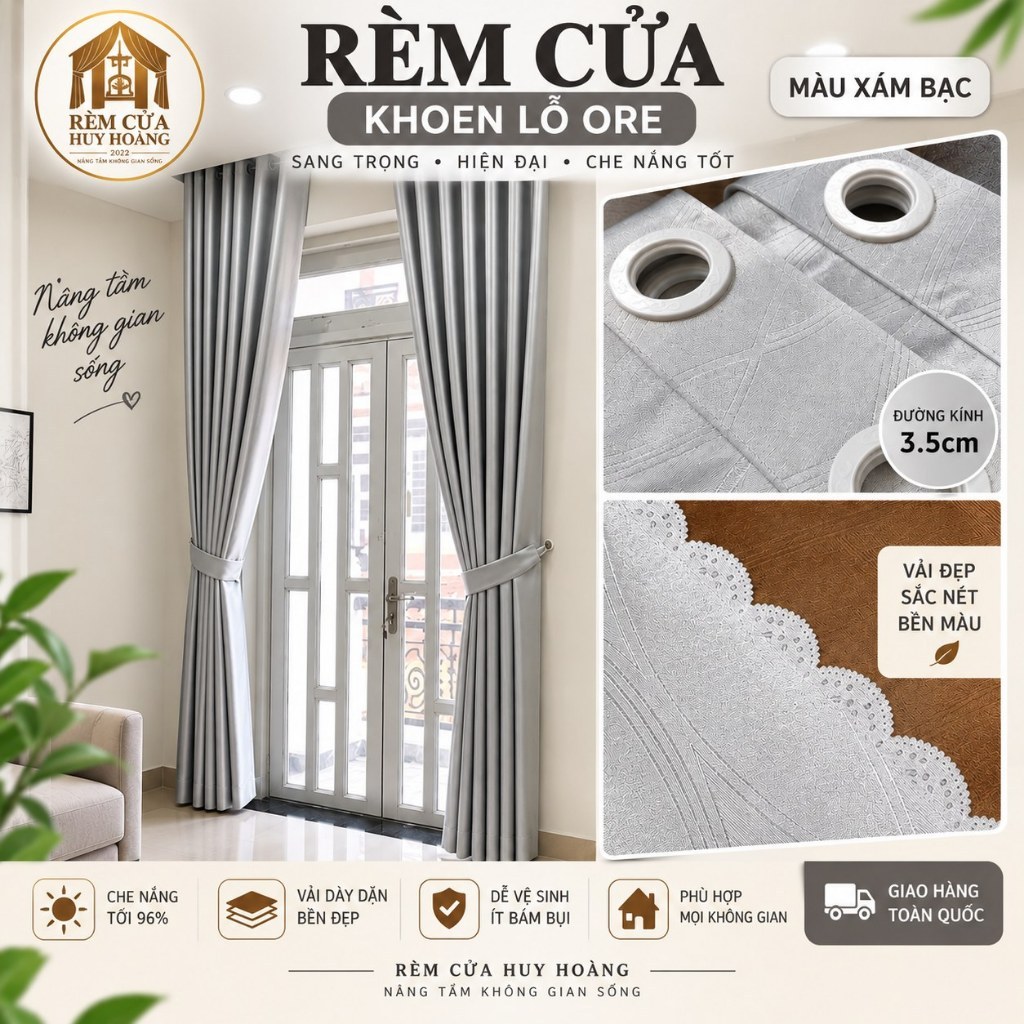 Rèm cửa chống nắng cực tốt , sang trọng, nhiều kích cỡ, hoạ tiết -MÀU XÁM BẠC