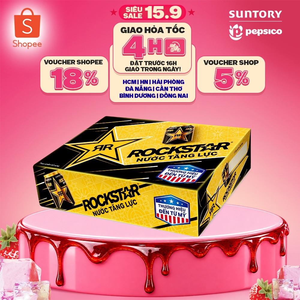 [SALE 15.9] Thùng 24 Lon Nước Tăng Lực Rockstar (250ml/lon)
