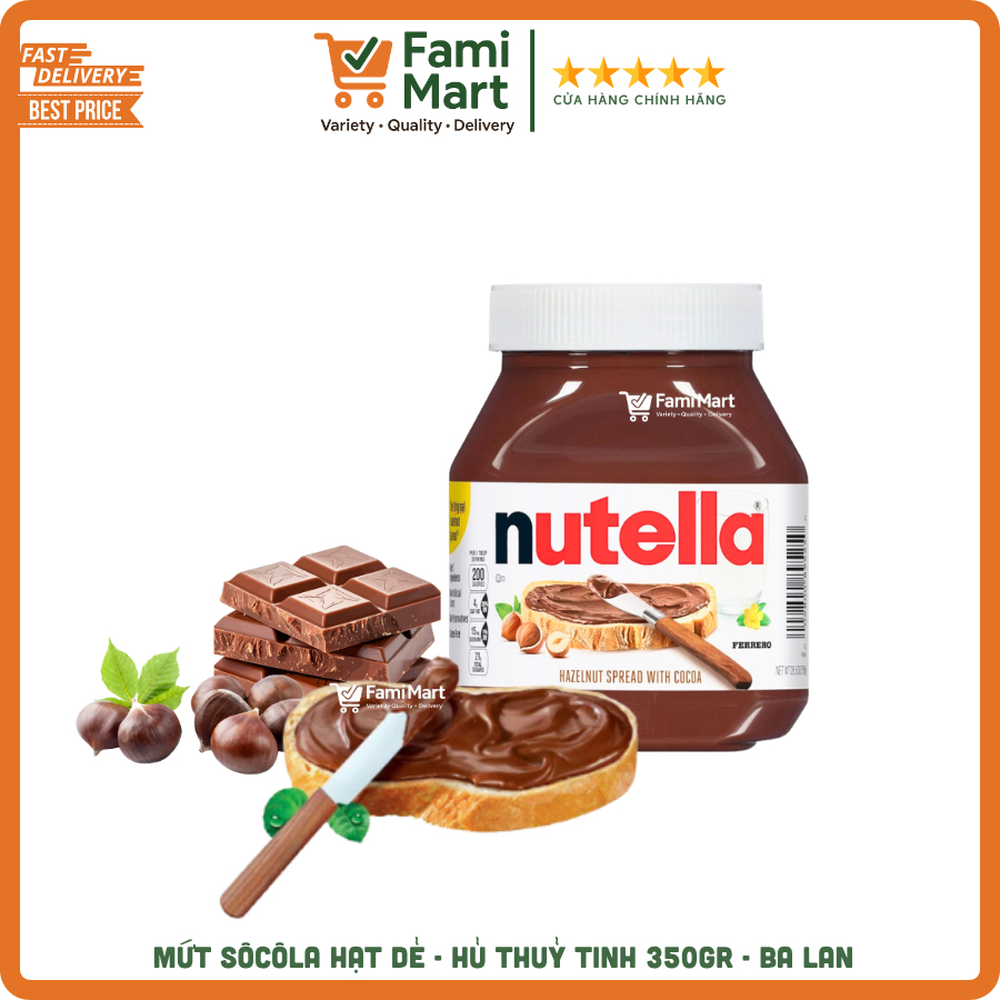 [HSD: T1/2027] Mứt hạt dẻ ca cao NUTELLA 350g_Chocolate Nhập khẩu Ba Lan, chính hãng_hủ thủy tinh