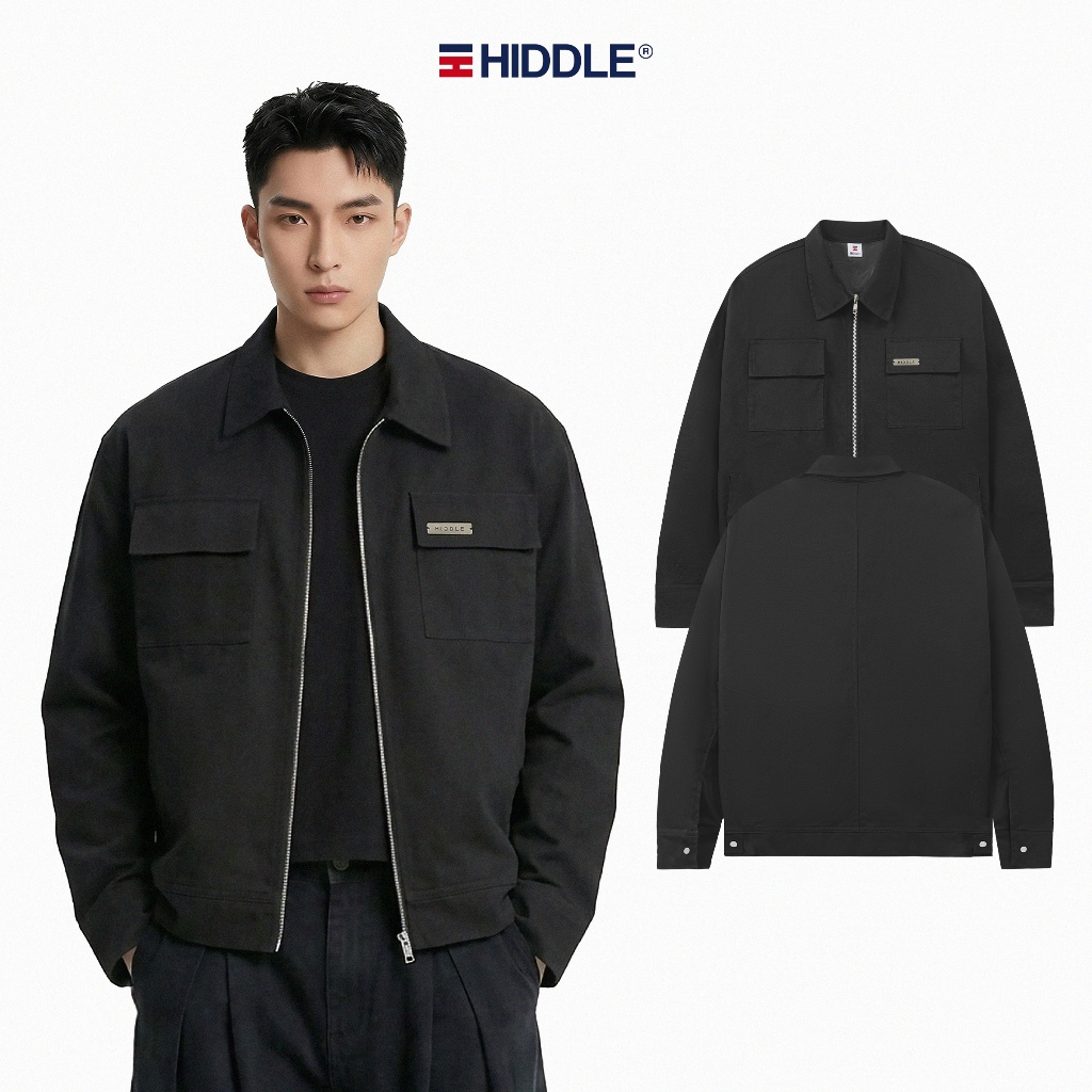 Áo khoác canvas nam cao cấp hai lớp Hiddle cổ bẻ có túi trong | H8-AK1-CVD