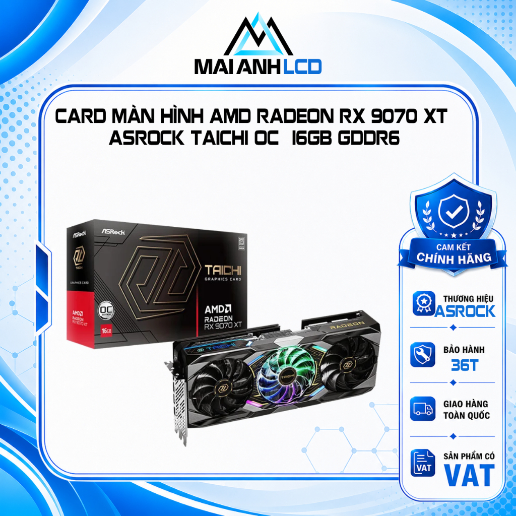 Card màn hình AMD Radeon RX 9070 XT ASRock Taichi OC | 16GB GDDR6