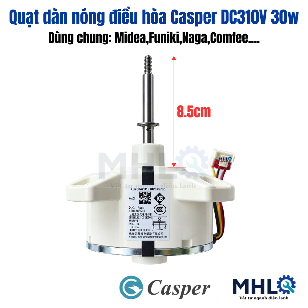 quạt dàn nóng điều hòa casper dc310v 30w dùng chung funiki midea comfee,motor quạt dàn nóng nagakawa