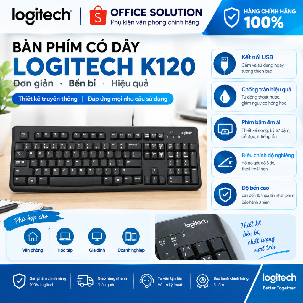 Bàn phím có dây Logitech K120