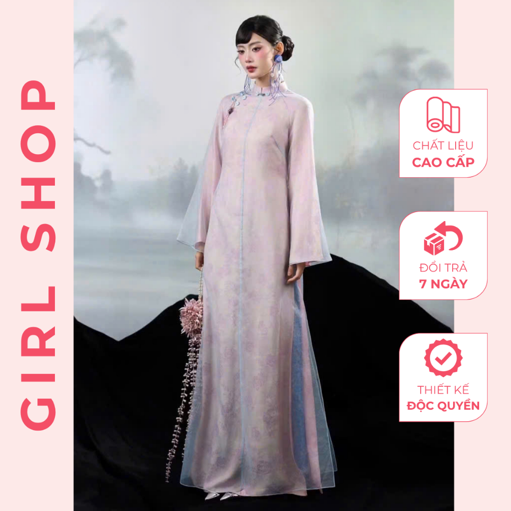 Áo Dài Mộc Ân Thiết Kế Cao Cấp Dáng Suông Cổ Cao 4 Tà Sang Trọng Thanh Lịch GIRLSHOP