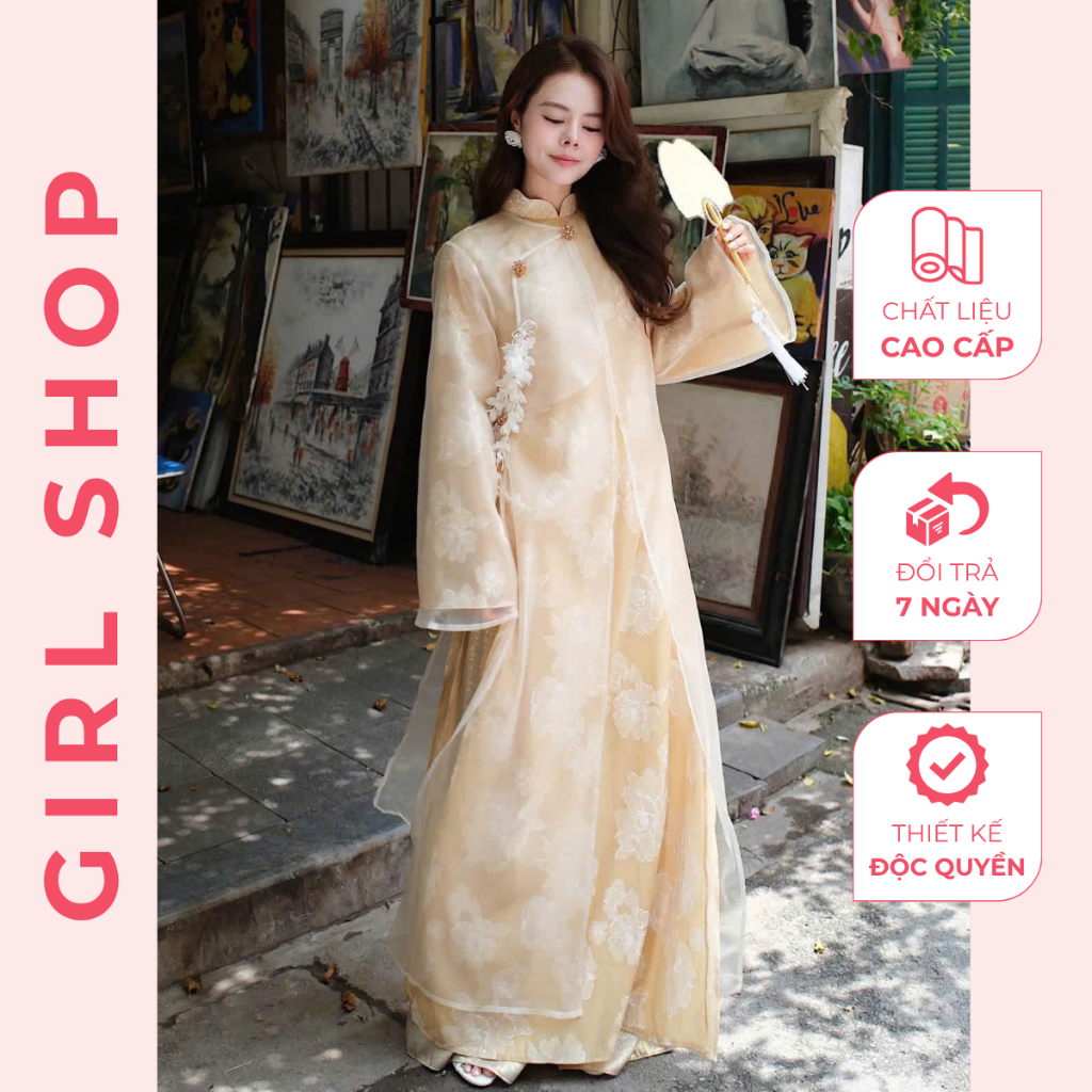 Áo Dài Mạc Uyển Thiết Kế Cao Cấp Dáng Suông Cổ Cao Sang Trọng Thanh Lịch GIRLSHOP