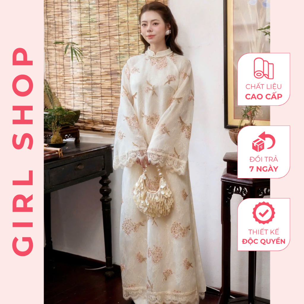 Áo Dài Nhã Quyên Thiết Kế Cao Cấp Dáng Suông Cổ Cao Sang Trọng Thanh Lịch GIRLSHOP