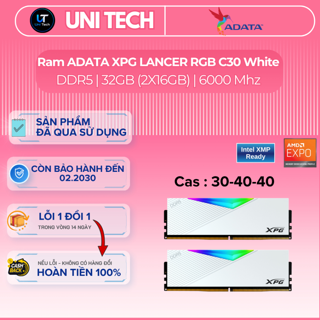 RAM ADATA XPG LANCER RGB DDR5 32GB Bus 6000 Cas 30 | XMP & EXPO | Sản Phẩm Qua Sử Dụng