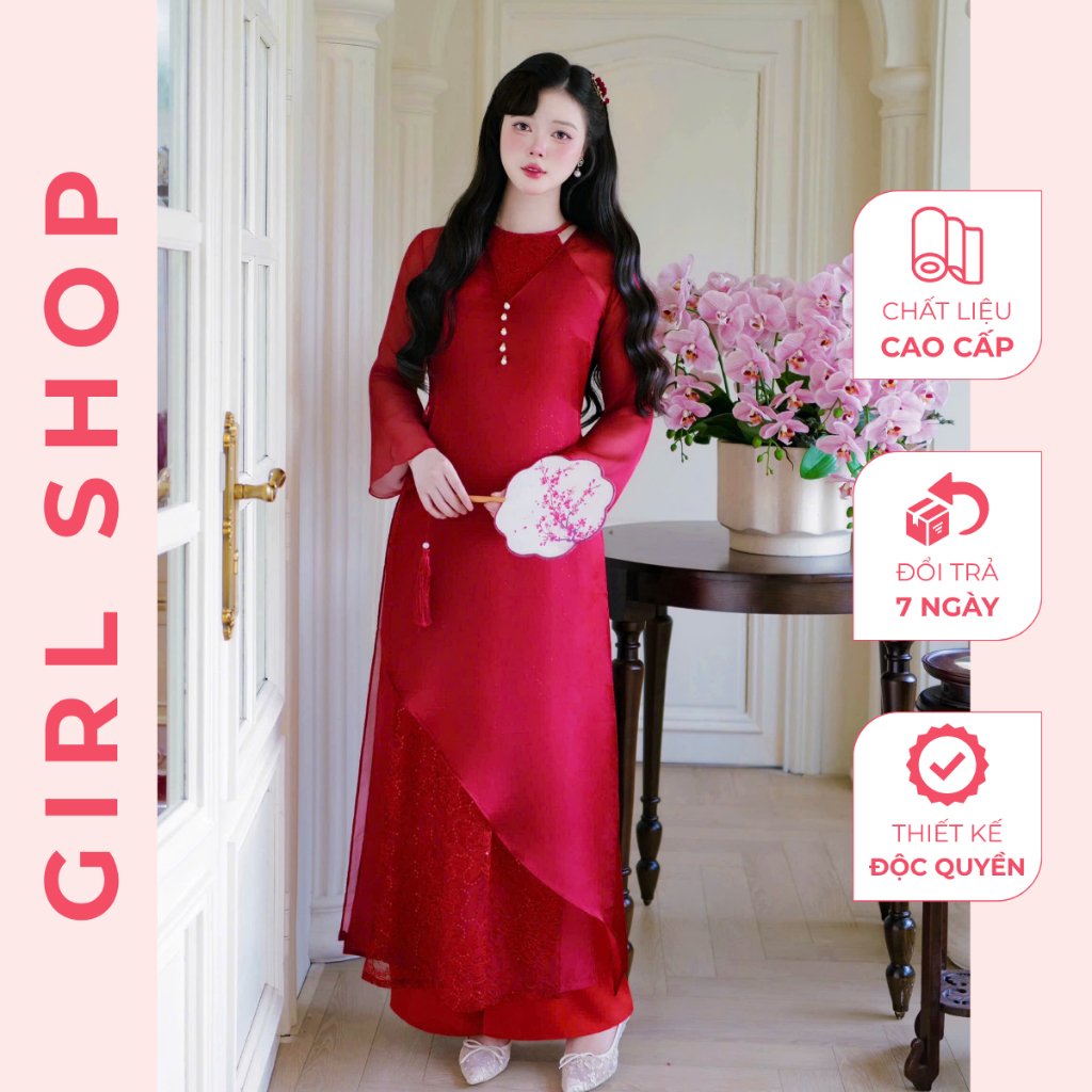 Áo Dài Mị Uyển Thiết Kế Cao Cấp Dáng Suông Cổ Tròn Sang Trọng Thanh Lịch GIRLSHOP