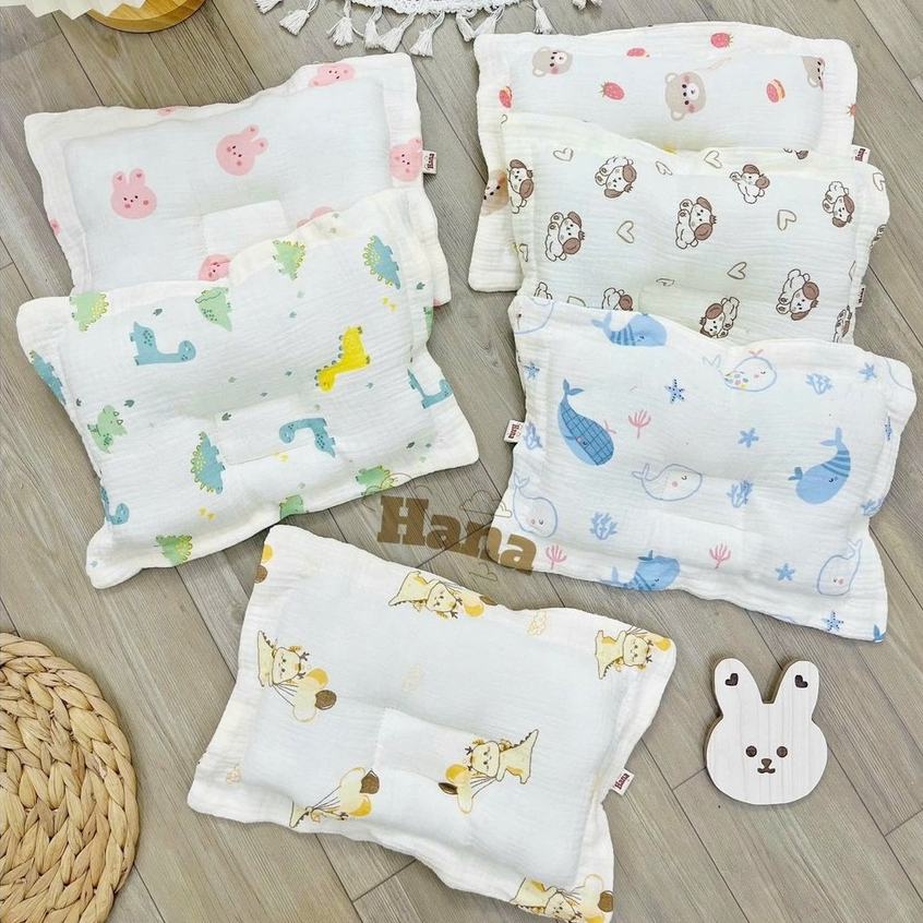 Gối Lõm Bông Vải Xô Muslin Cho Bé Sơ Sinh, Chất Vải Xô Muslin Thoáng Khí Mềm Mại Thấm Hút Tốt
