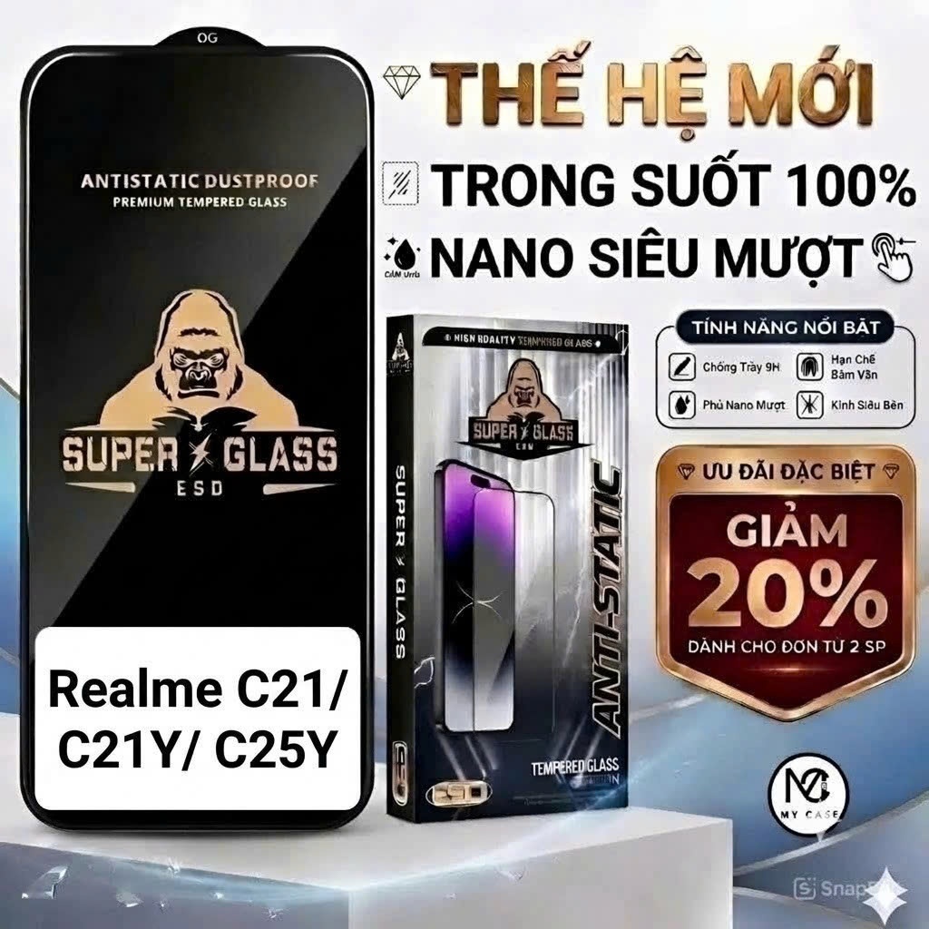 Kính cường lực cao cấp Realme C21/ C21Y/ C25Y cảm ứng mượt mà, full màn-My Case