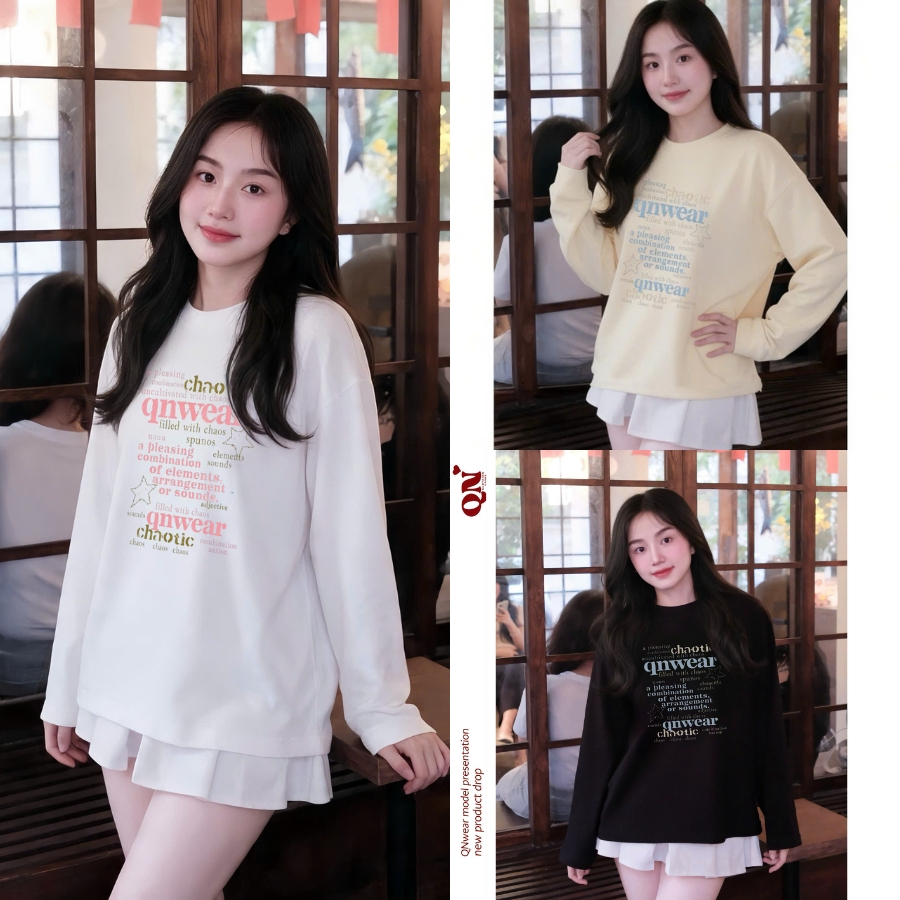 VOUCHER SALE 50K BST THU ĐÔNG 2026 Áo Thun Boxy Dài Tay Chaotic QNwear Premium Cotton 2 Chiều Thoải Mái