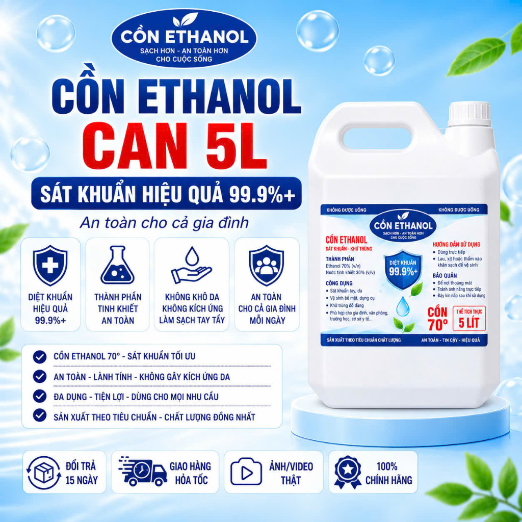 [CAN 5L] Cồn Y tế Sát Khuẩn Ethanol,Cồn Ethanol, Can 5L, Cồn 96 Độ, Cồn 90 Độ, Cồn 70 Độ,