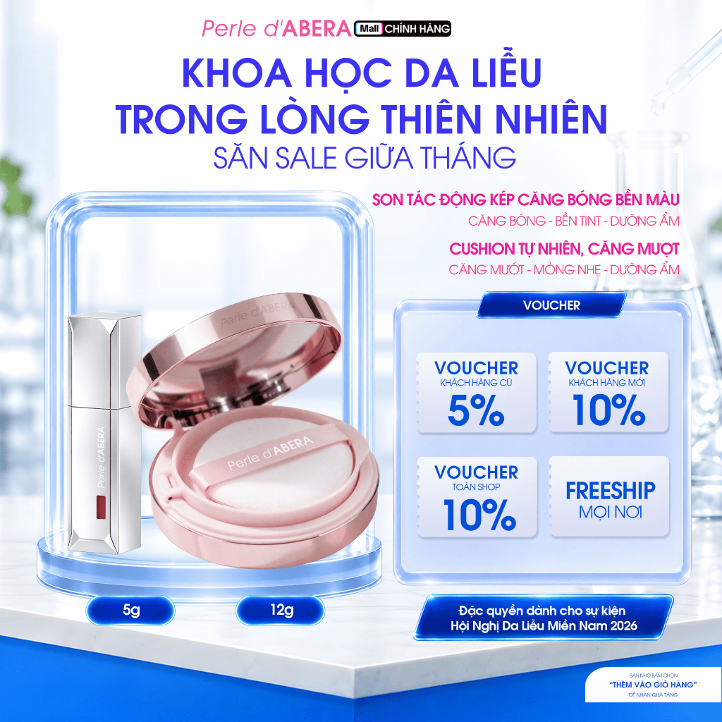 Combo Son Dưỡng Có Màu Perle d'ABERA 5g + Cushion Trang Điểm Perle d'ABERA 12g