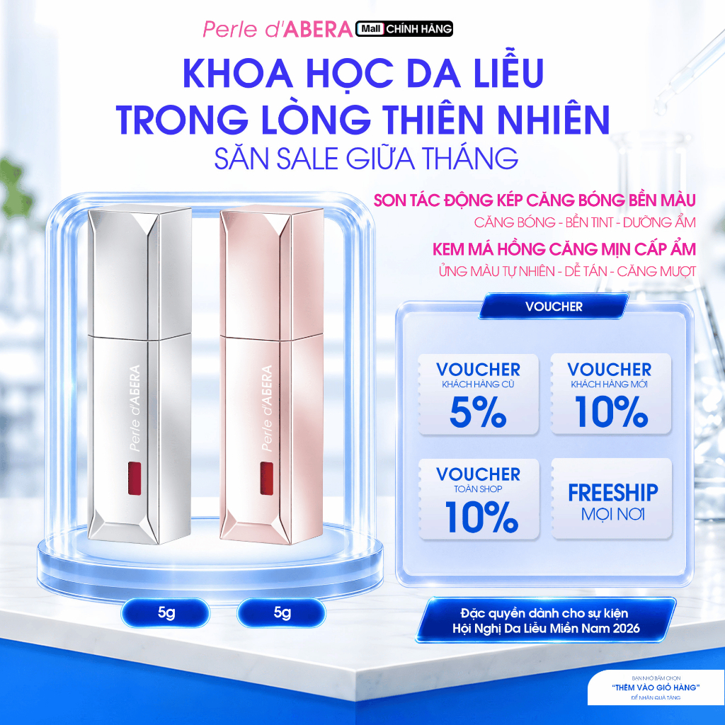 Combo Son Dưỡng Có Màu 5g + Kem Má Hồng Perle d'ABERA 5g