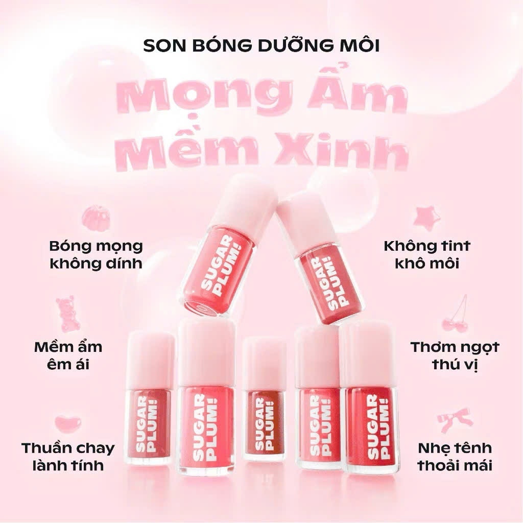 Son Bóng Dưỡng Môi Ofelia Mọng Ẩm Mềm Xinh, Nhẹ Môi Không Dính, Màu Trong Trẻo SUGARPLUM Delish Lip 