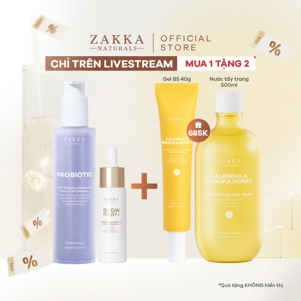[Zakka x Harry] Combo Gel Rửa Mặt Probiotic Giúp Sạch Bụi Mịn 150ml Và Serum Vitamin C Glowfruit+ Za
