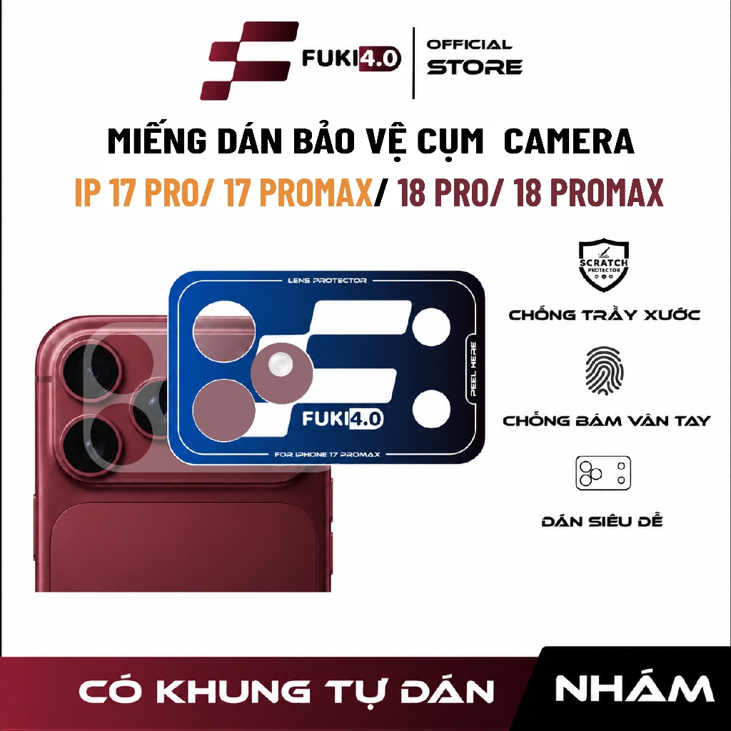Miếng dán bảo vệ viền camera FUKI 4.0 có khung tự dán cho Iphone 18 promax 18…