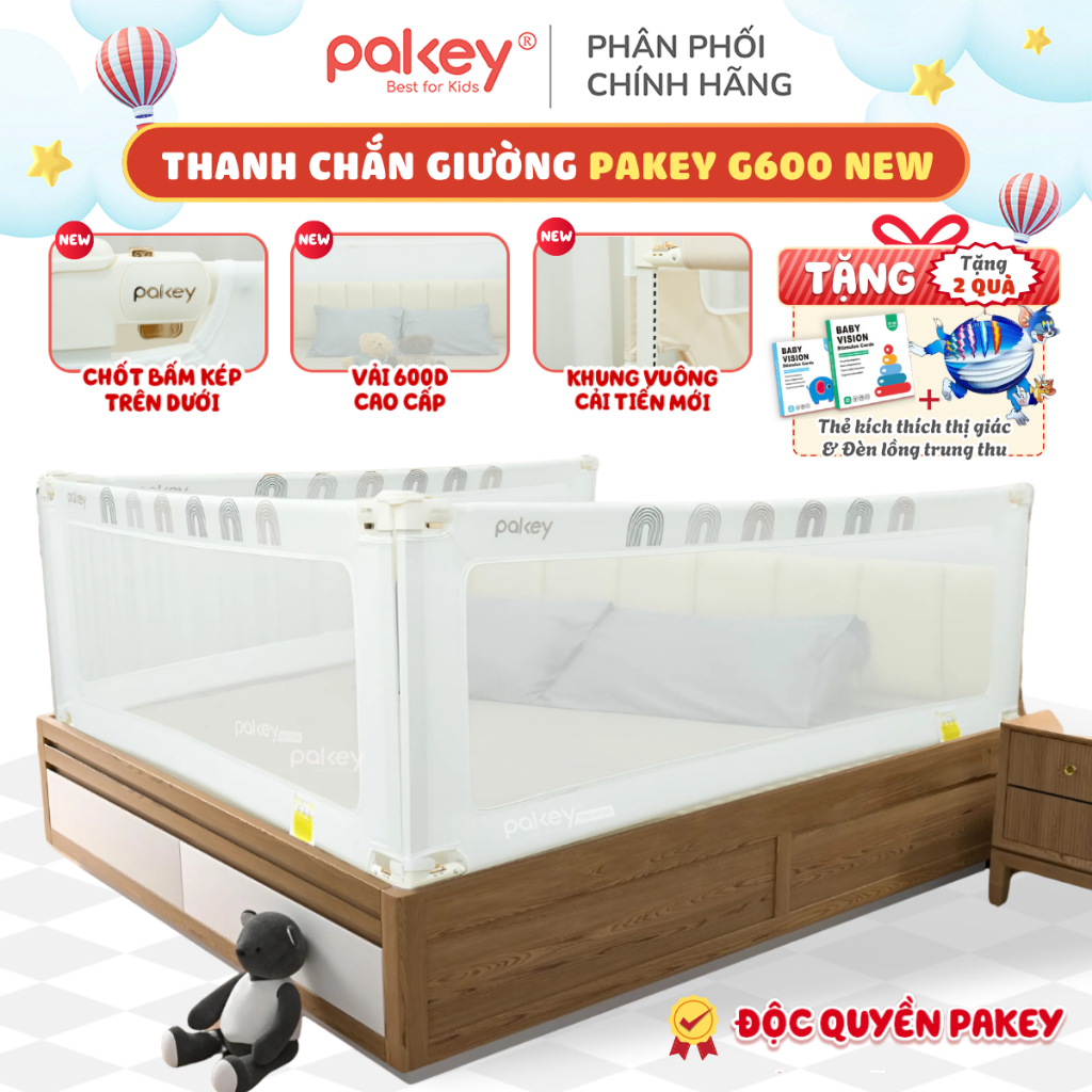 [BK] Thanh Chắn Giường Pakey G600 Mẫu Mới, Thanh Chặn Giường Khung Dày Nhất Thị Trường Vải 600D Mềm 