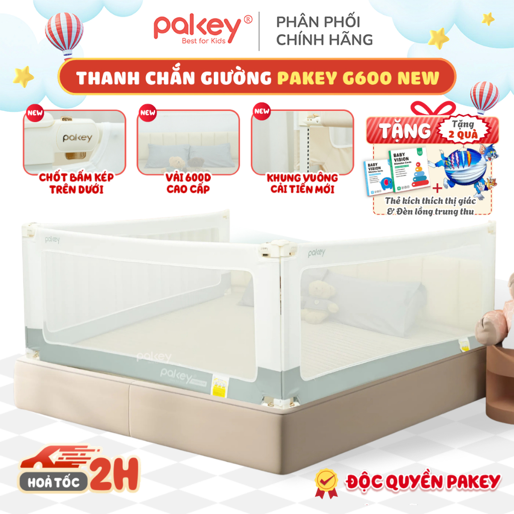 Thanh Chắn Giường Cho Bé Pakey G600, Quây Giường An Toàn Cho Bé Hạ Được 100% Có Khóa Bấm Kép Trên Dư