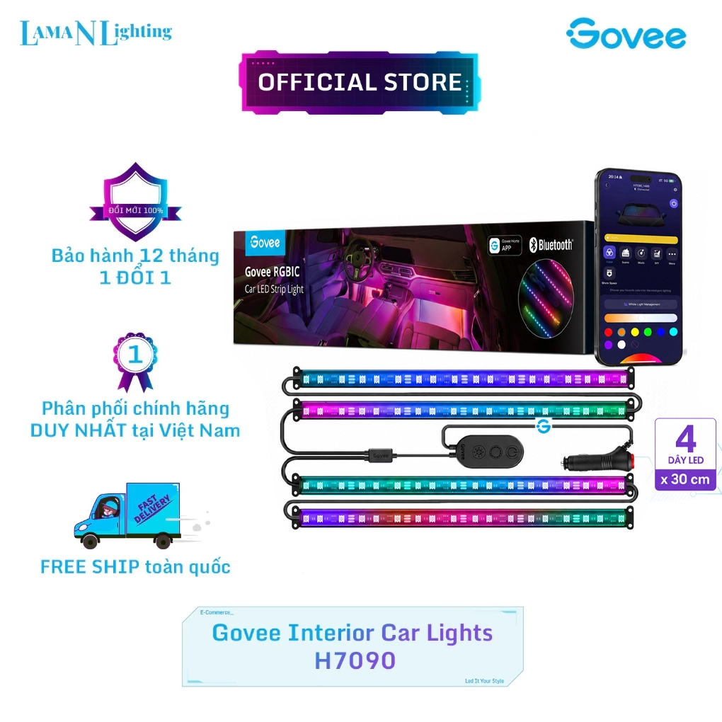 [SALE] Đèn LED trang trí nội thất ô tô Govee H7090 | 16 triệu màu - 4 dâyx30cm