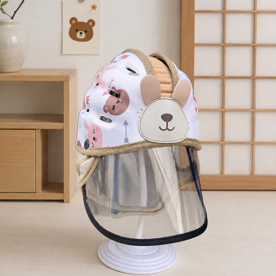 Mũ bảo vệ đầu có kính chắn bui, chắn gió cho bé tập đi xe máy, kính tháo rời được