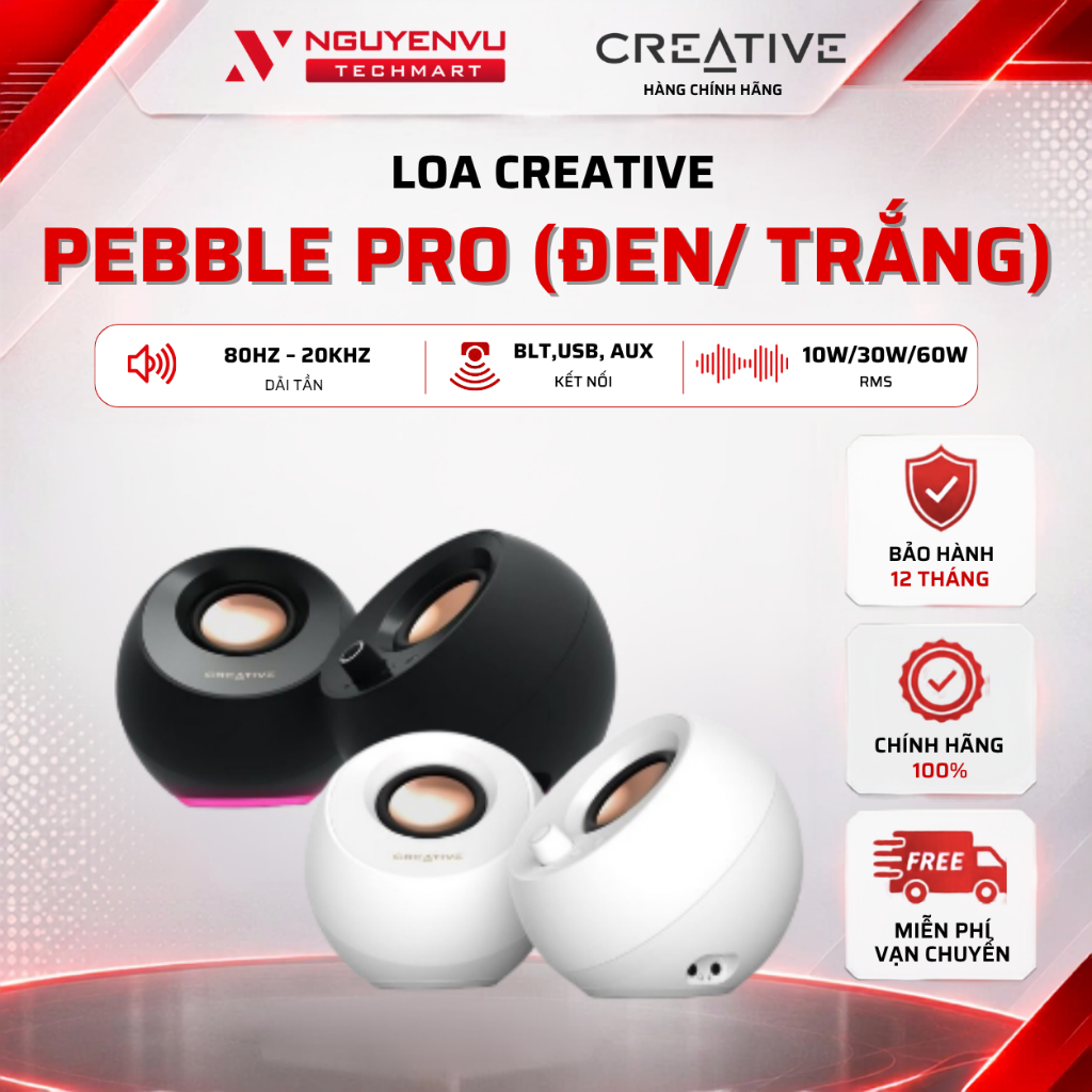 Loa máy tính 2.0 CREATIVE PEBBLE PRO - Đỉnh 60W / Bluetooth 5.3 / RGB / USB-C - BẢO HÀNH 12 THÁNG [H