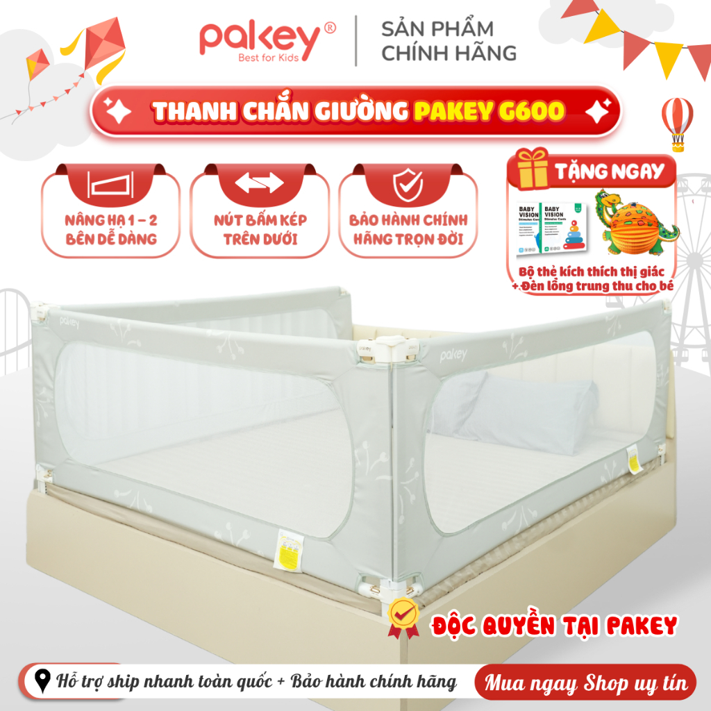 [BK] Thanh Chắn Giường G600 Mẫu Độc Quyền Pakey, Thanh Chặn Giường Cho Bé Vải 600D, Khung Dày X3 Lần