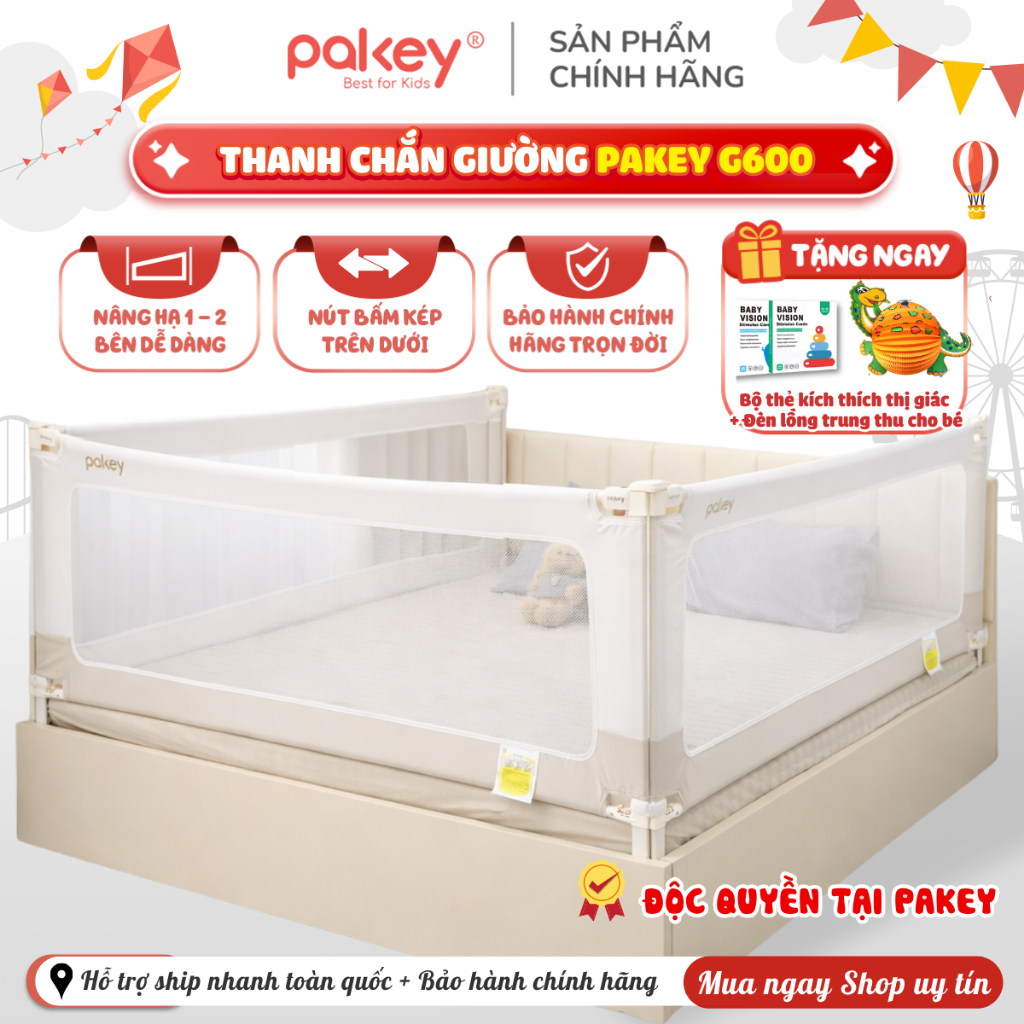 [D2C] Thanh Chắn Giường Pakey G600 Cao Cấp, Thanh Chặn Giường Cho Bé Vải 600D Dày Dặn Thoáng Khí - B