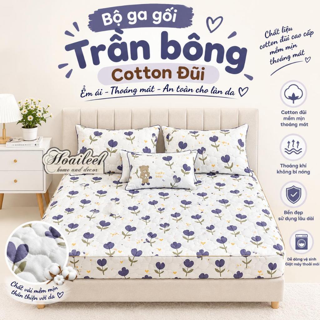 Sét ga gối trần bông chất liệu đũi kèm 2 vỏ gối ga trải giường đũi Bộ ga gối sơ đũi được chọn mẫu 1m