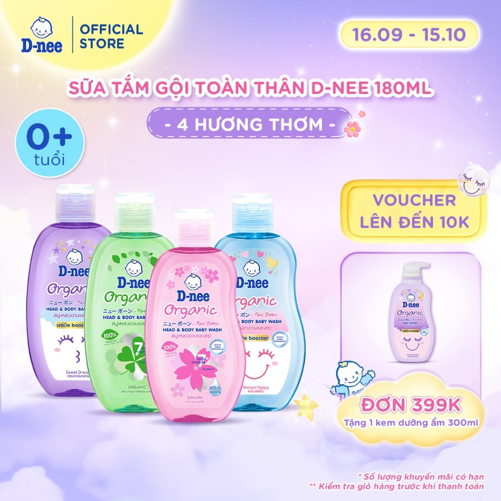 Sữa tắm gội D-nee cho trẻ sơ sinh dưới 3 tuổi giúp da mịn, tóc mượt 180ml - 4…