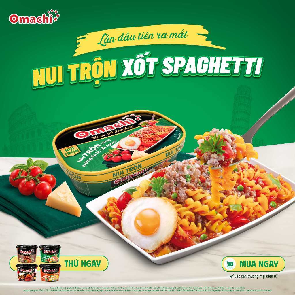Thùng Omachi Nui trộn xốt Spaghetti 12 hộp x 87g
