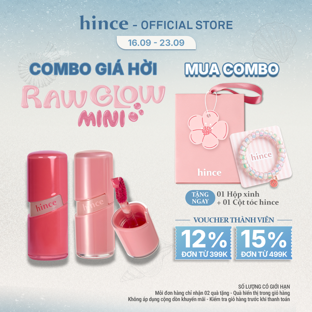 [Combo Môi Xinh Xắn] COMBO 2 SON  hince Raw Glow Gel Tint Mini