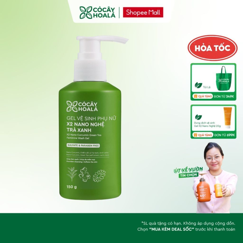 [HỎA TỐC] Dung Dịch Vệ Sinh Cỏ Cây Hoa Lá Gel x2 Nano Nghệ Hương Trà Xanh Làm Sạch  150ml