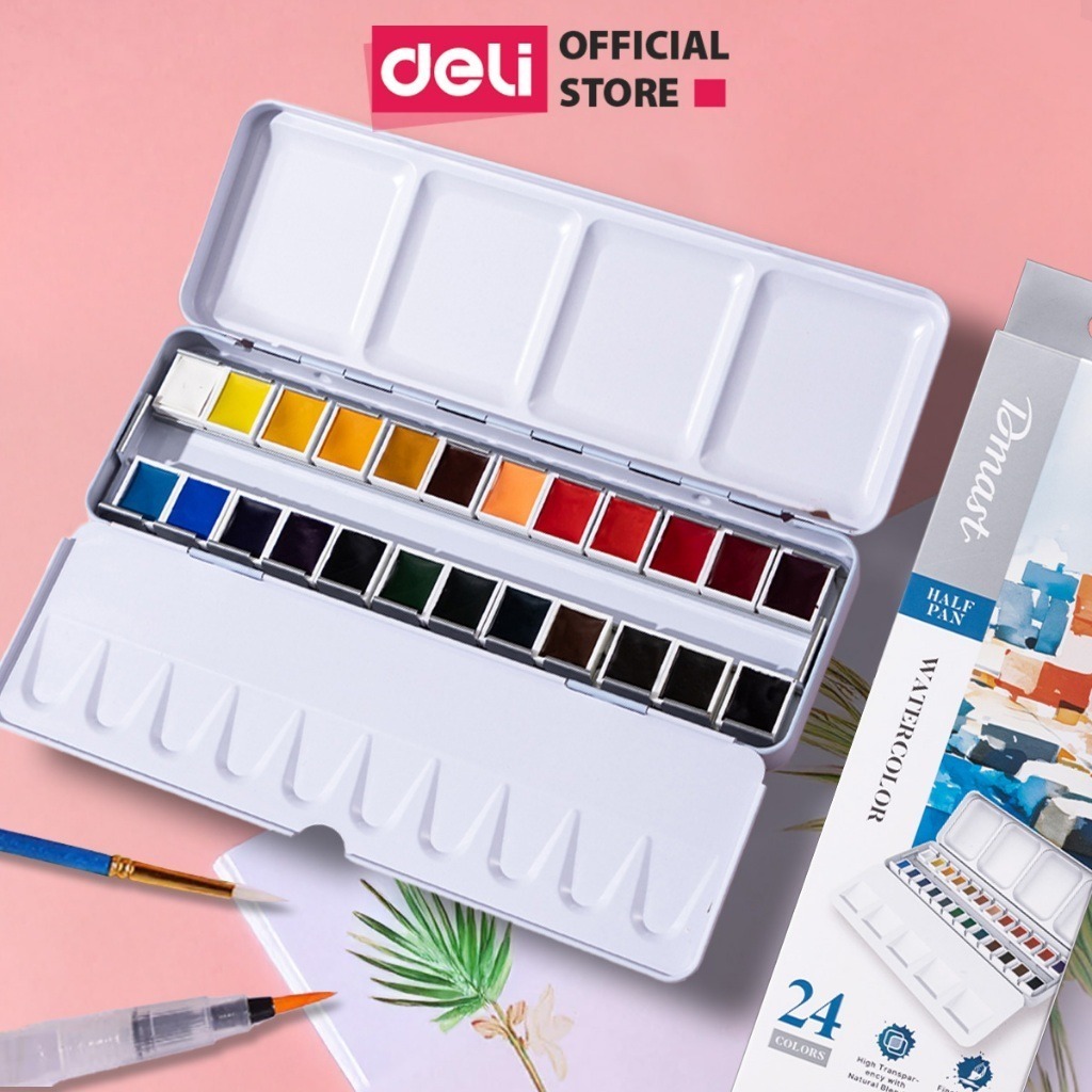 Màu Nước Dạng Nén Cao Cấp Dmast Deli 24 Màu Hộp Thiếc Tô Màu Vẽ Tranh Cơ Bản Chuyên Nghiệp
