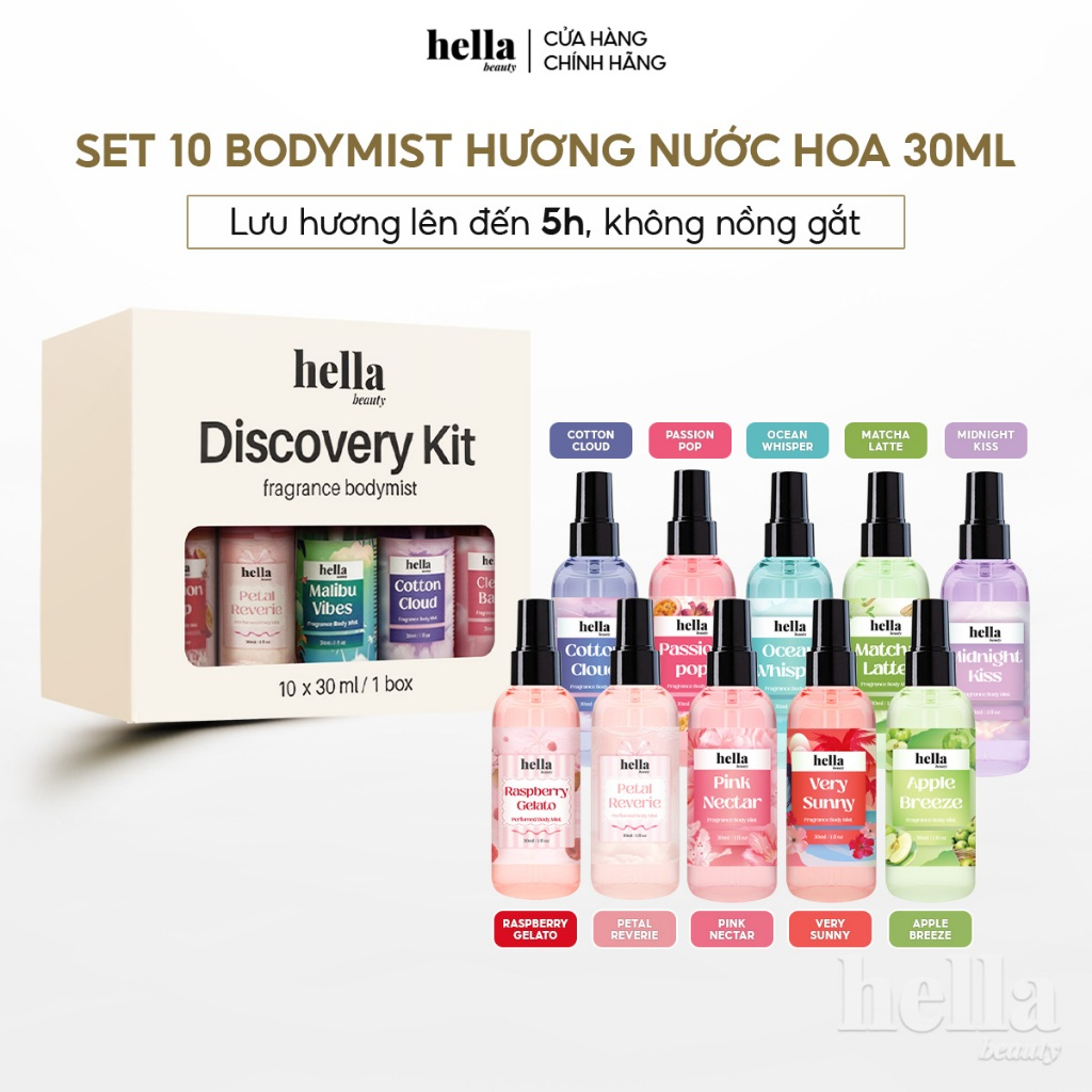 Set Xịt thơm body mist hương nước hoa Hella Beauty 30ml lưu hương lâu, an toàn cho da nhạy cảm
