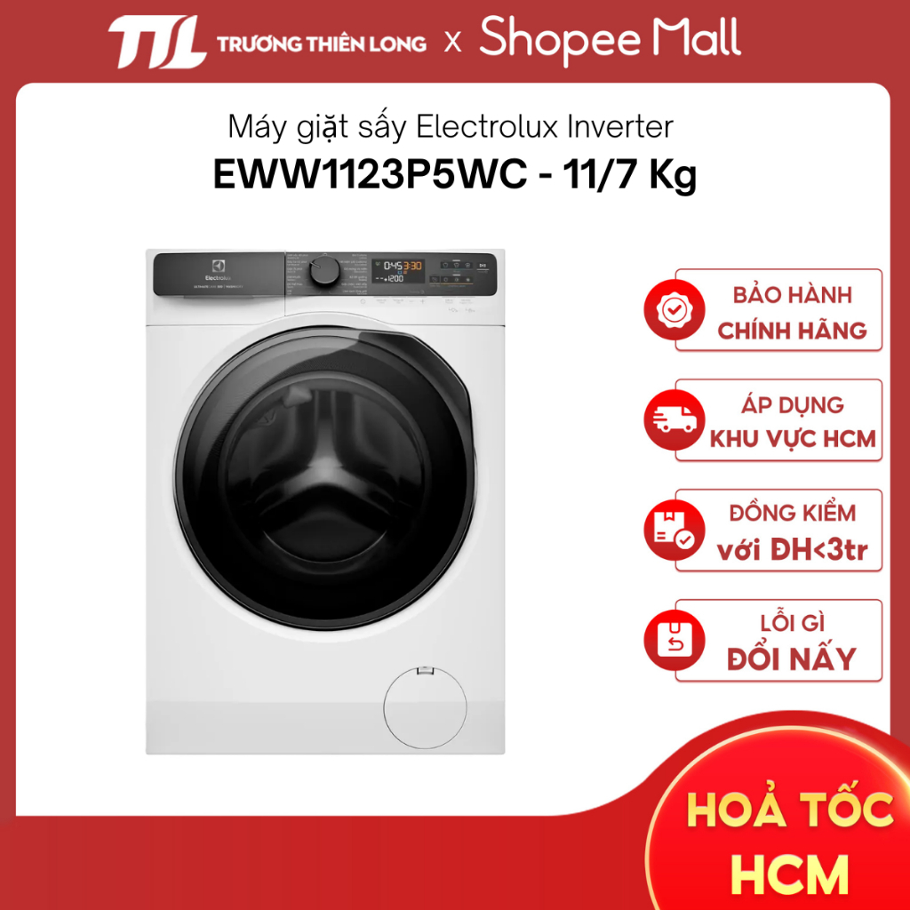 EWW1123P5WC - Máy Giặt Sấy Electrolux Inverter Giặt 11Kg | Sấy 7 Kg [FREESHIP HCM]