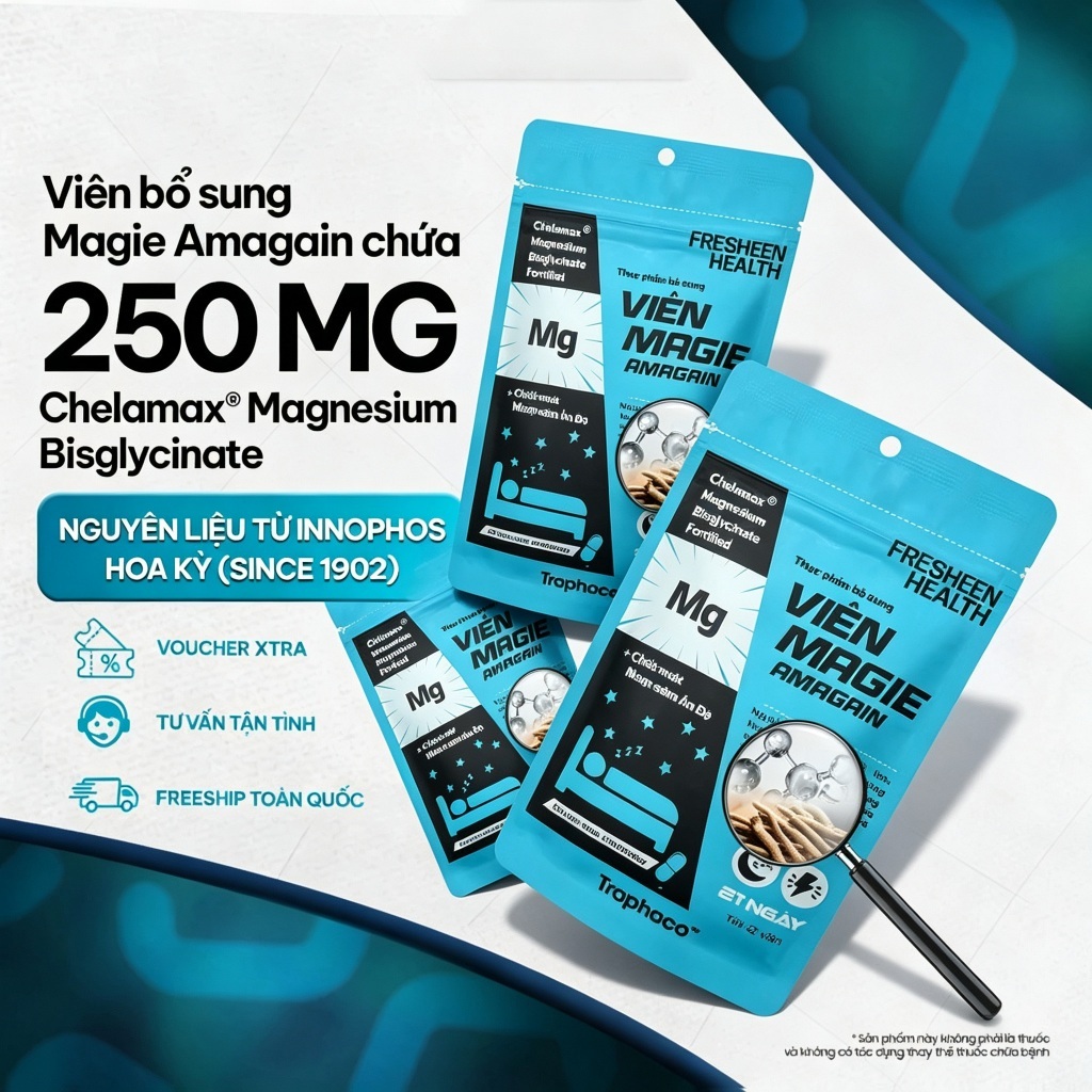 【COMBO 3】Viên Magie AMAGAIN bổ sung Chelamax® Magie Bisglycinate(Mỹ)