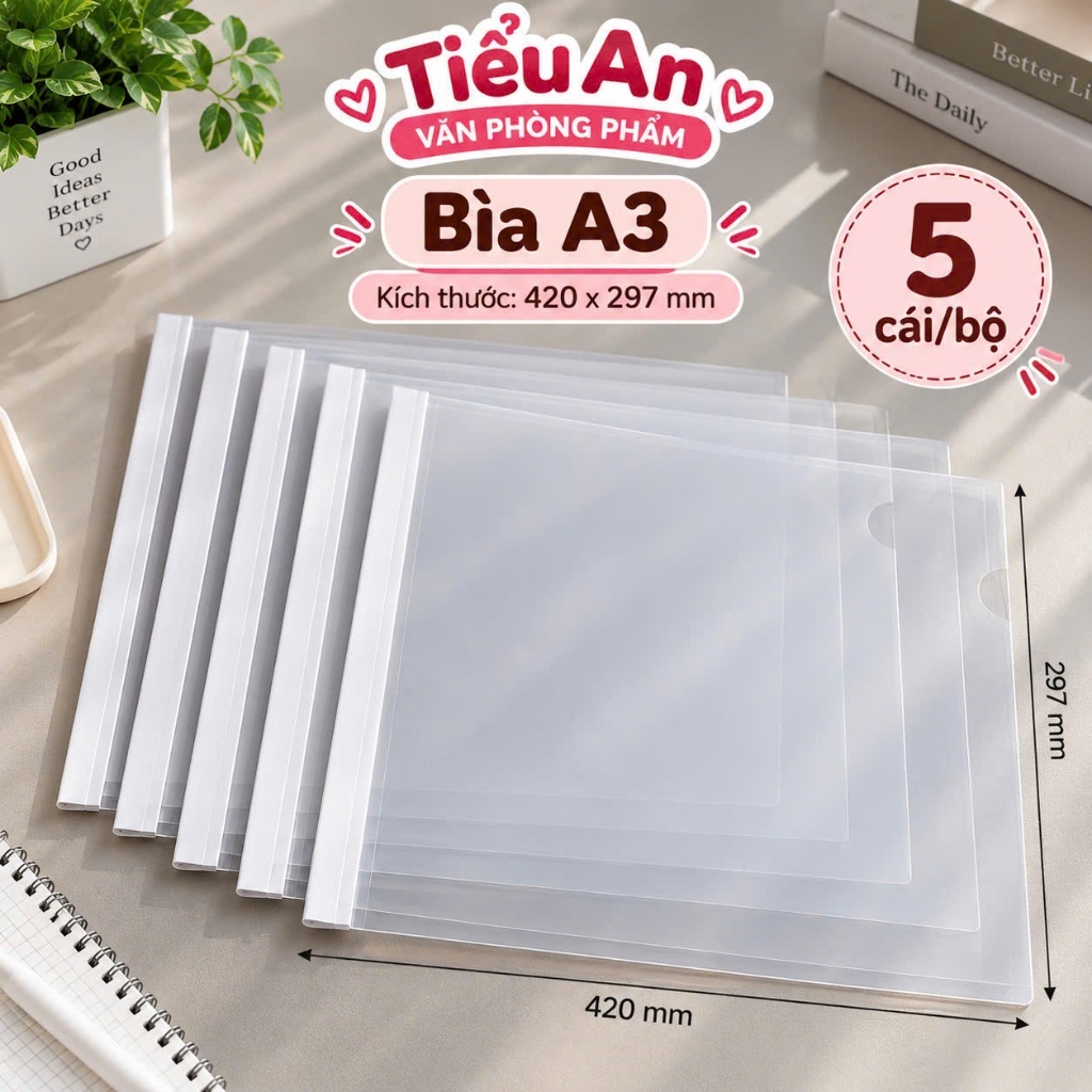 Combo 5 Bìa Nhựa A3/ A4 - Bìa kẹp hồ sơ trong suốt - Kẹp cạnh ngang Đựng Tài Liệu, Bảng Vẽ, Bài Kiểm