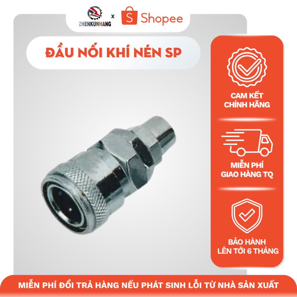 Đầu Nối Khí Nén SNS SP-10, Fitting Ghép Nối Dây Dẫn Khí Nén, Chất Liệu Thép Carbon