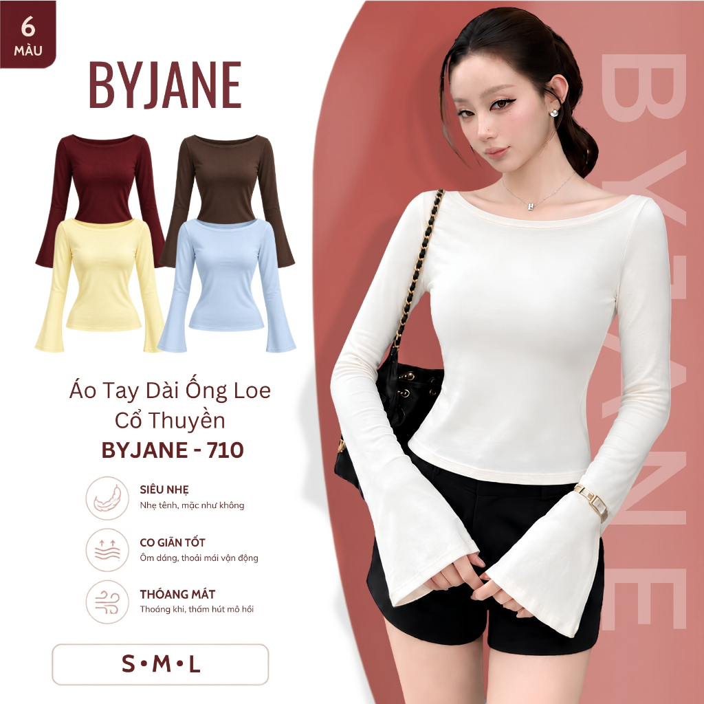 [ MỞ BÁN ]  Áo Thun Nữ Tay Dài Ống Loe Ôm Body Cổ Thuyền Chất Vải Mềm Mịn Co Giãn 4 Chiều Siêu Nhẹ T