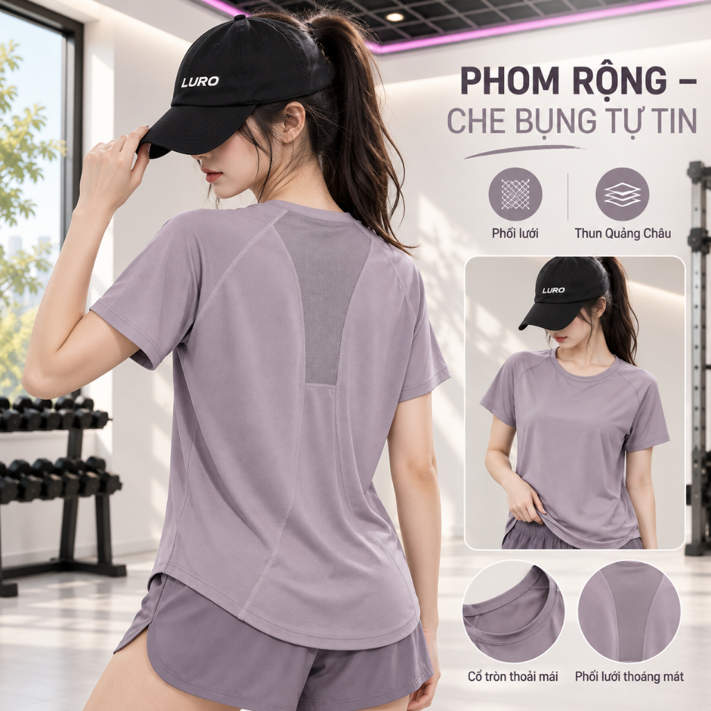 A18N — Áo thể thao nữ phom rộng phối lưới