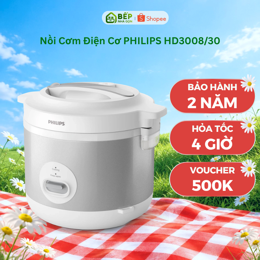 Nồi Cơm Điện Cơ PHILIPS HD3008/30 | Dung tích 1.8L | Bảo Hành Chính Hãng 24 Tháng