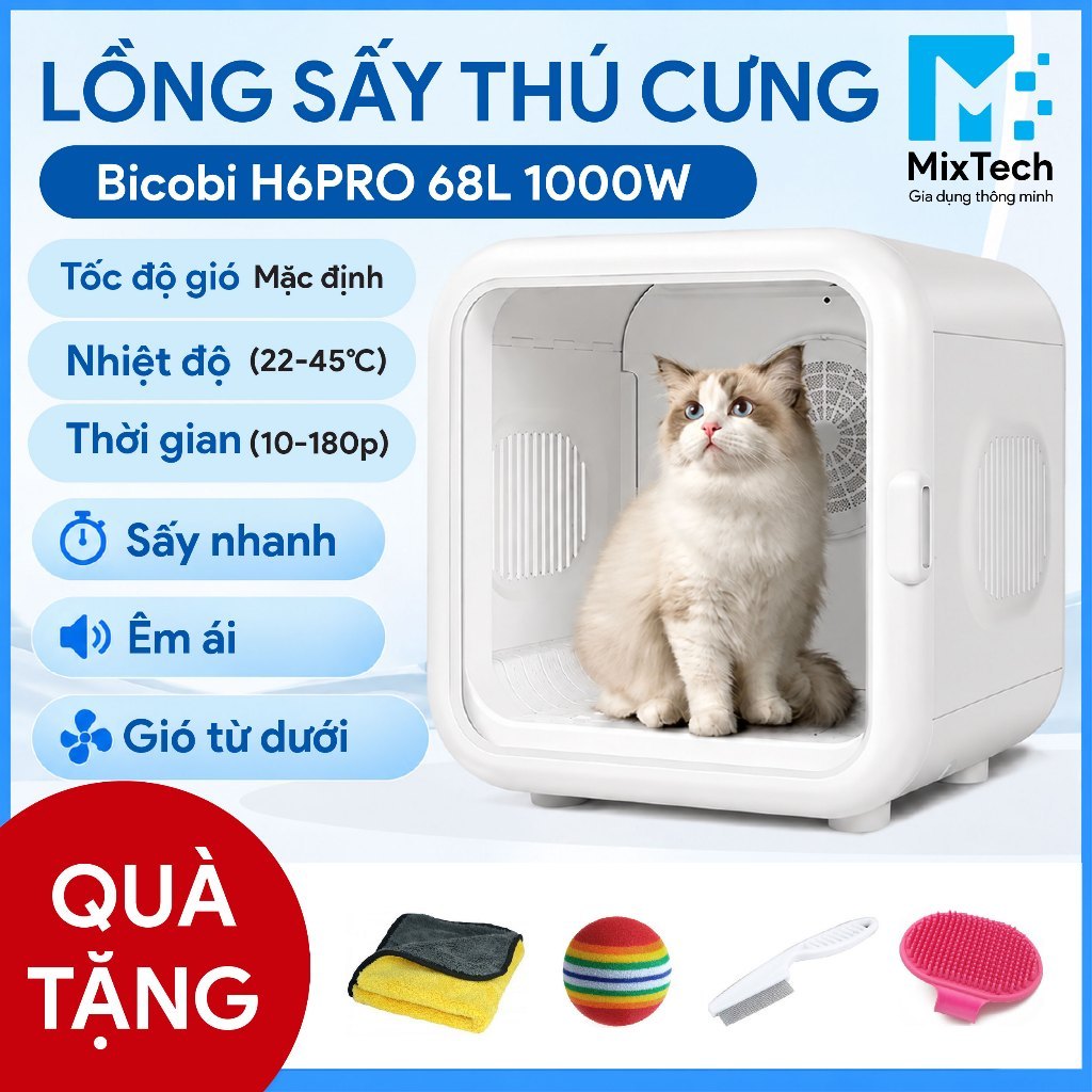 (Hỏa tốc TPHCM) Lồng sấy lông thú cưng Bicobi H6pro - 68L - Công suất 1000W