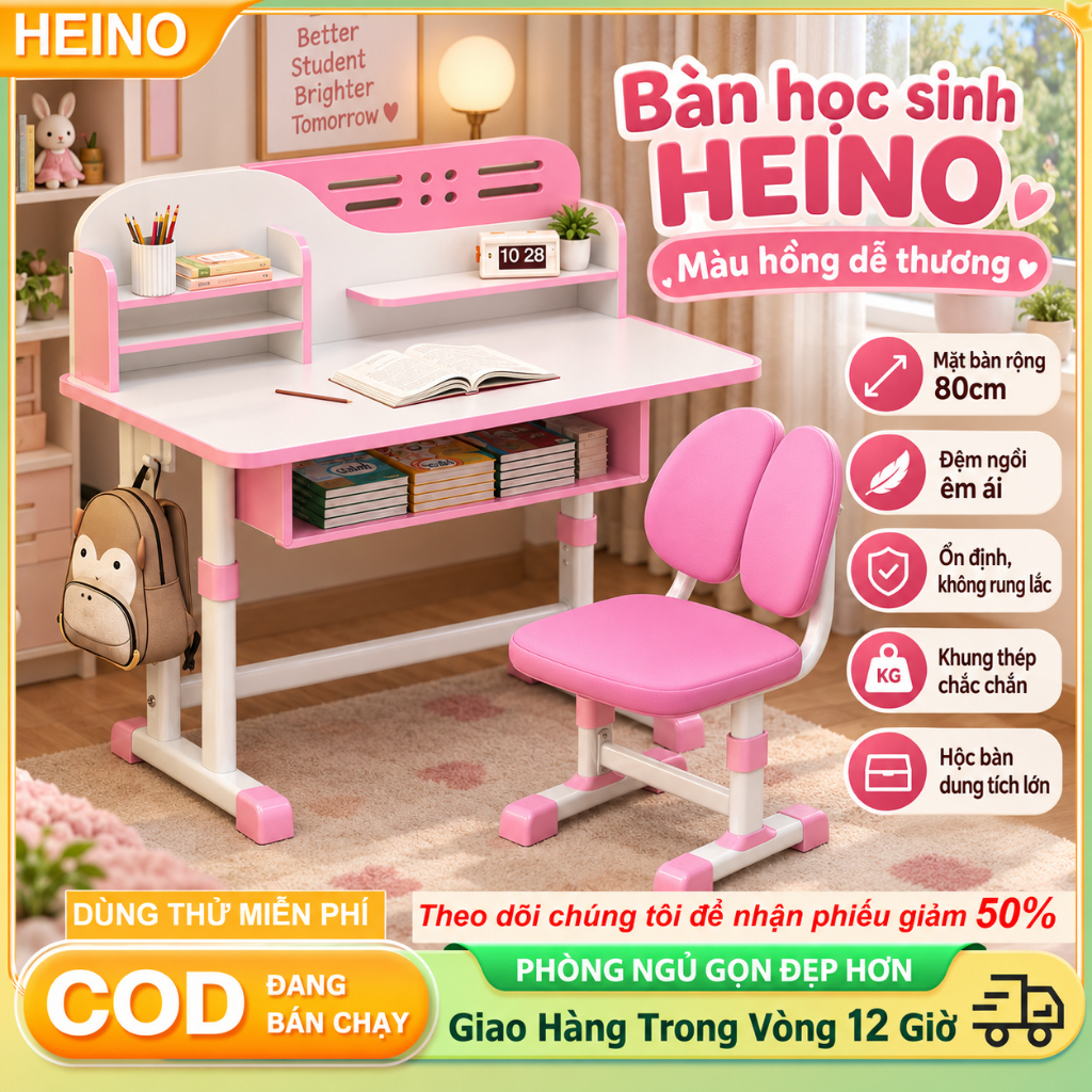 HEINO Bộ Bàn Học Thông Minh Cao Cấp Cho Bé Từ3 Tuổi Tới 16 Tuổi Chống Gù Chống Cận Có Nâng Hạ Độ Cao