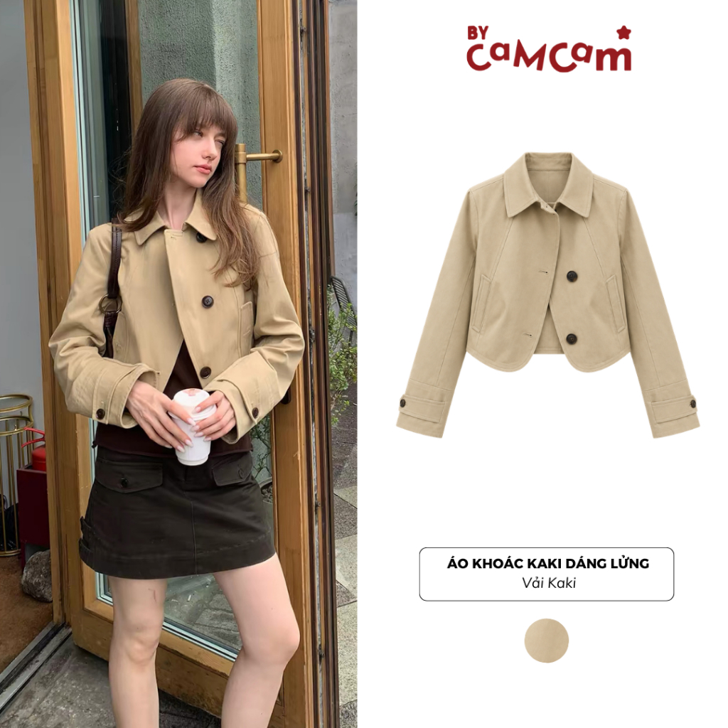 Áo Khoác Kaki Dáng Lửng 𝑩𝒚𝒄𝒂𝒎𝒄𝒂𝒎 Vạt Chéo Trendy Hàn Quốc AKHD943