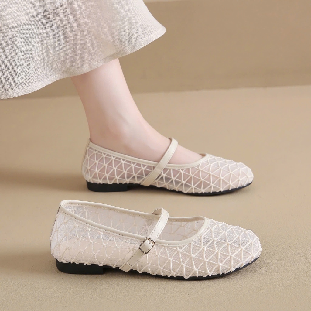 Giày Búp Bê MWC 2375 - Giày Búp Bê Vải Lưới Phối Dây Ngang Xinh Xắn Nữ Tính
