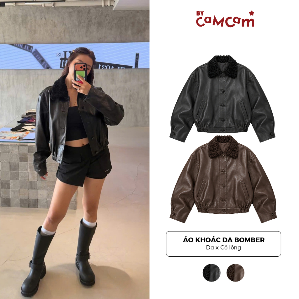 Áo Khoác Da Bomber 𝑩𝒚𝒄𝒂𝒎𝒄𝒂𝒎 Bomber Leather Jacket AKHD954